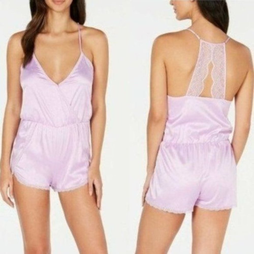 New Satin Lace-Trimmed Jacquard Pajama Romper, M